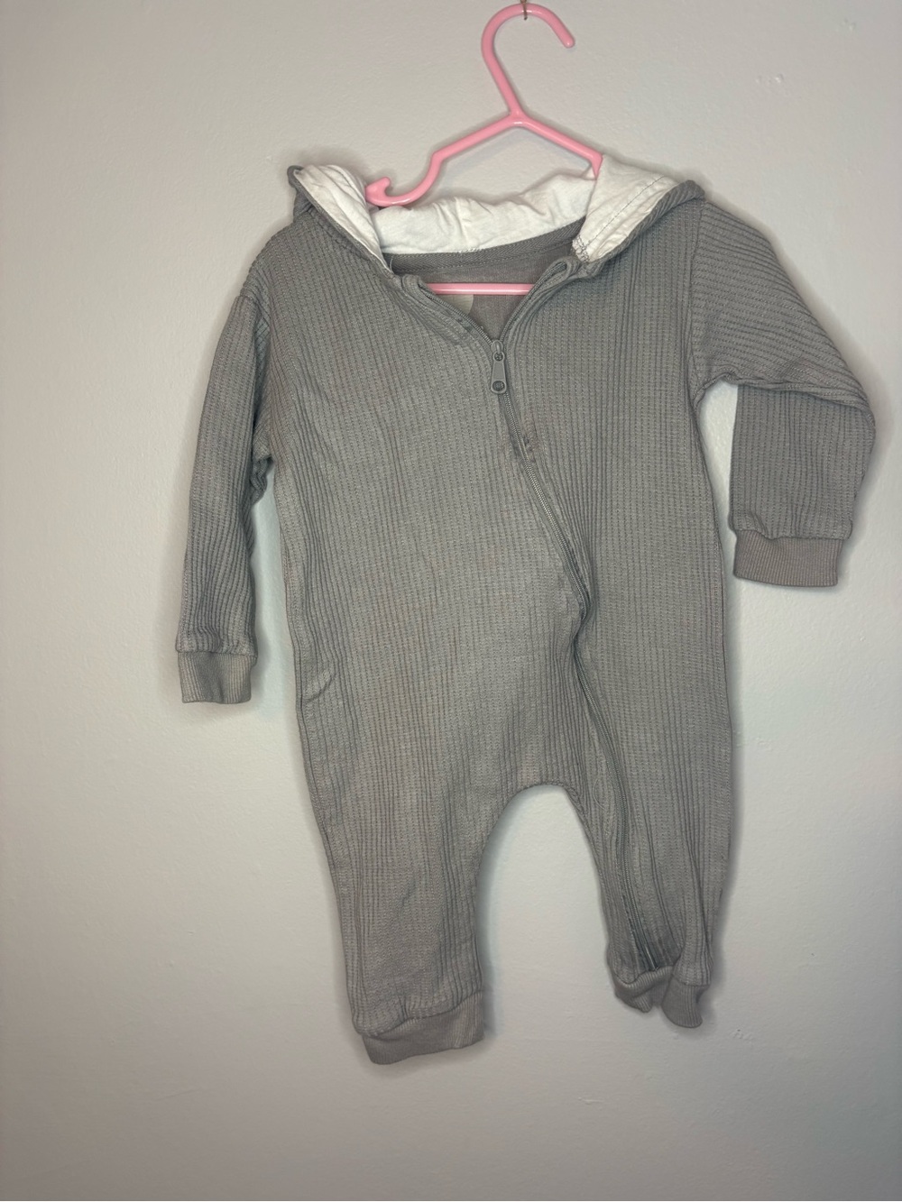 Soft Grey Hooded Baby Footie One-Piece Organic Cotton